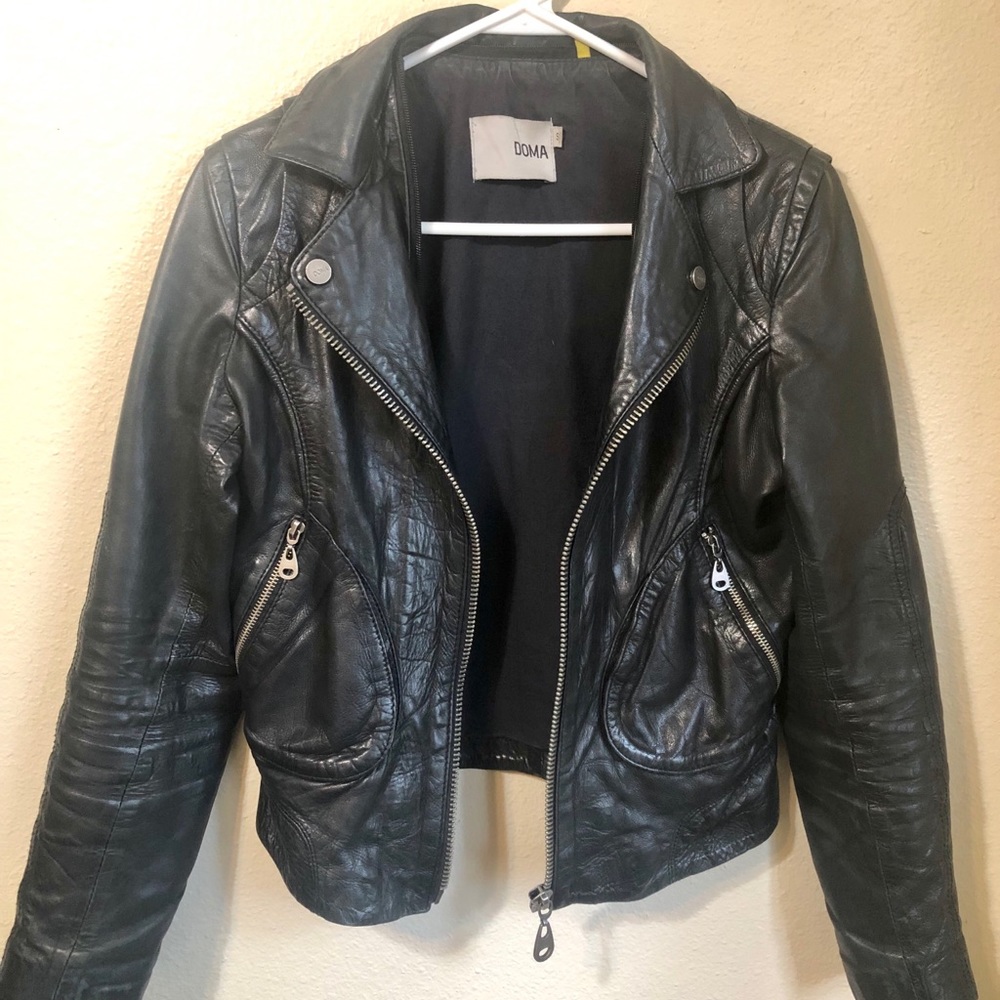 Doma Leather Moto Jacket with Detachable Hood
